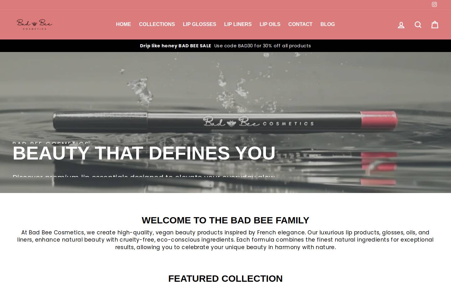 badbeecosmetics.com homepage screenshot