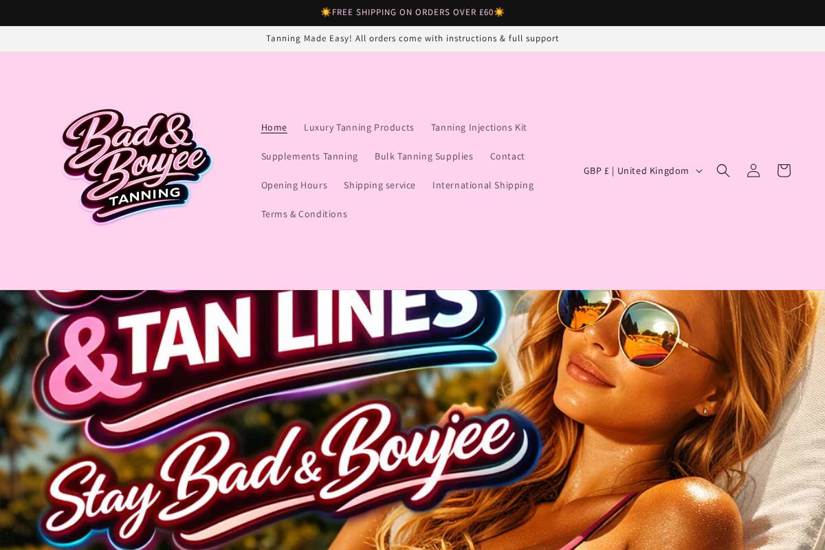 Badboujeetanning homepage screenshot