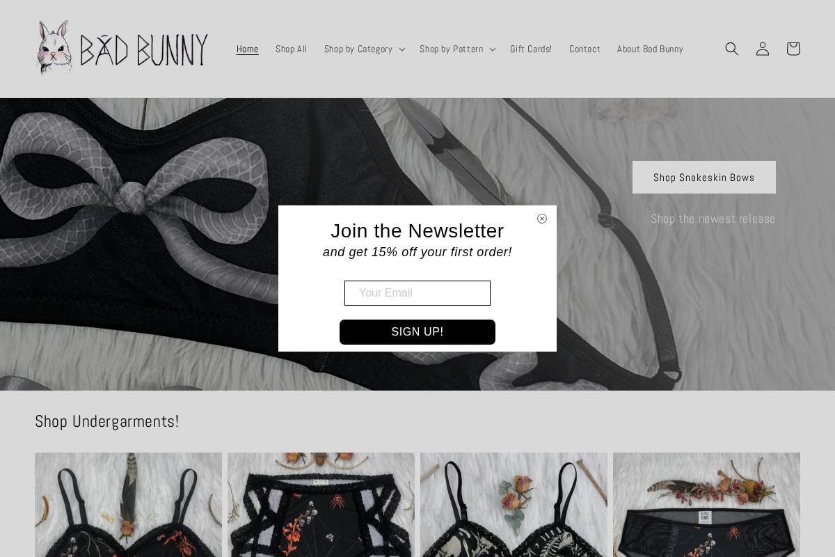 badbunnyshop.com homepage screenshot