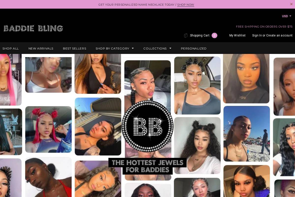 baddiebling.com homepage screenshot