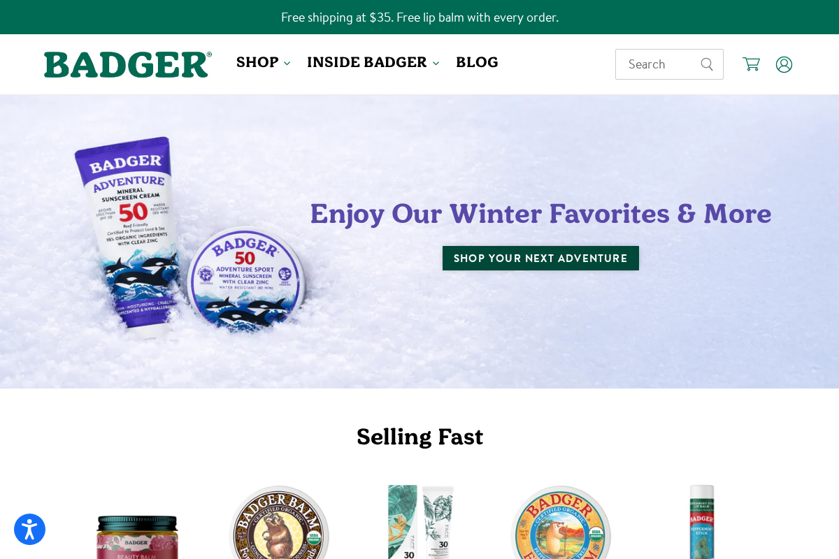 Badgerbalm homepage screenshot