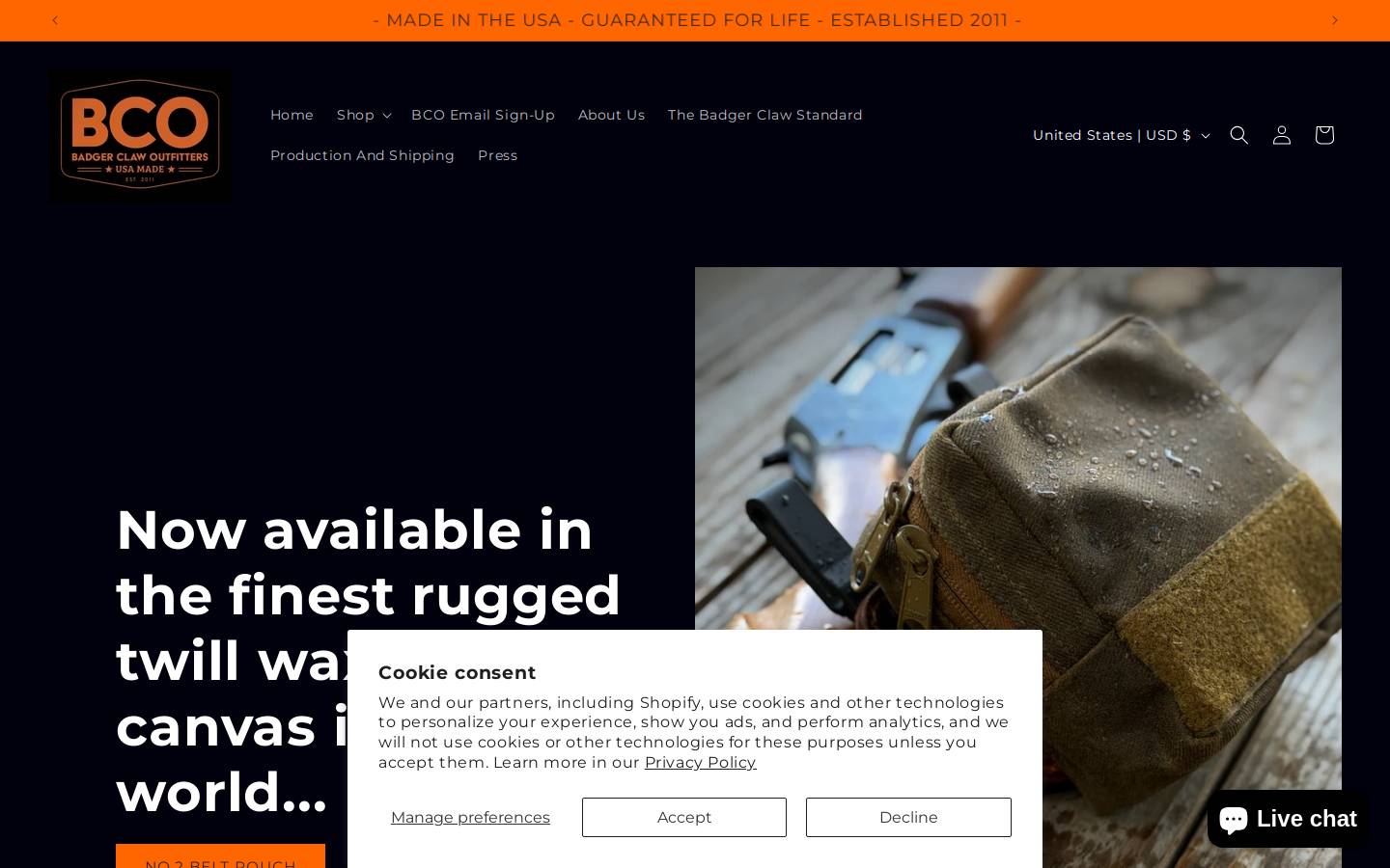 badgerclawoutfitters.com homepage screenshot