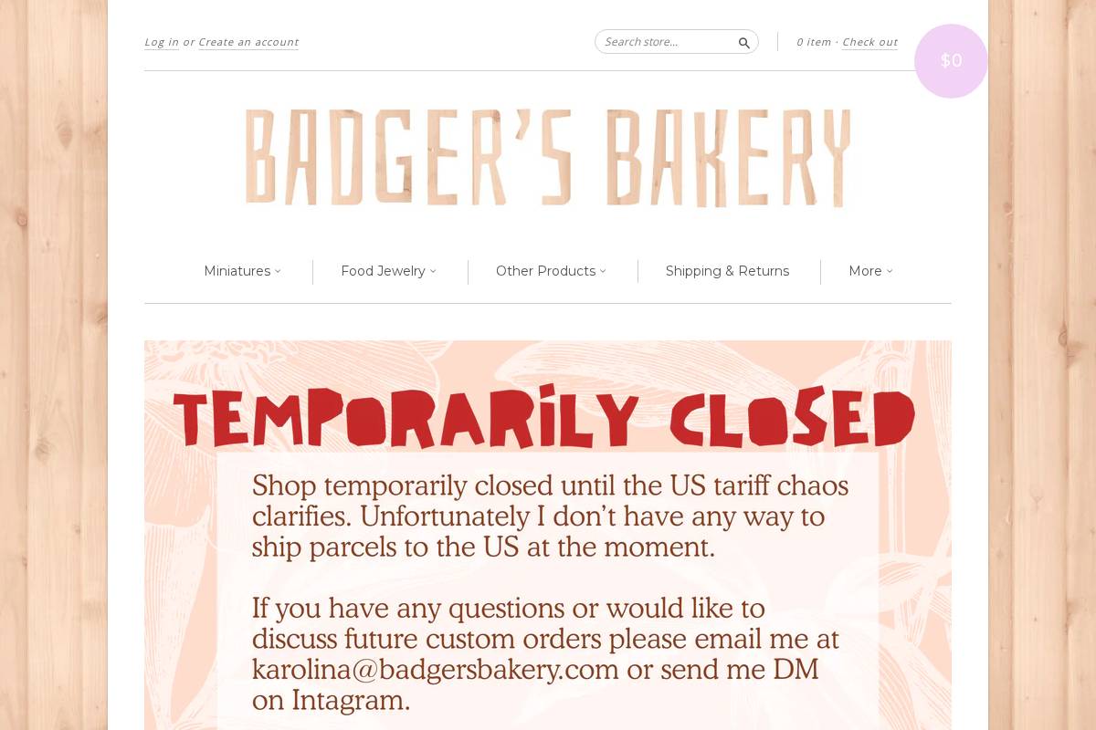 badgersbakery.com homepage screenshot