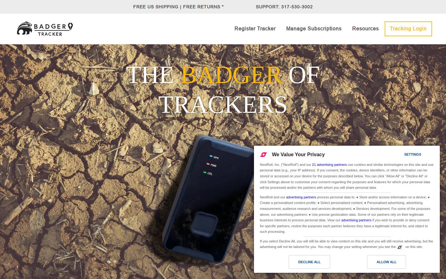 badgertracker.com homepage screenshot