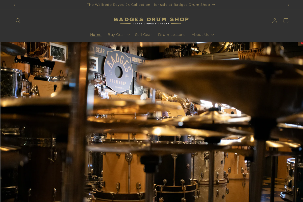 Badges Drum Shop homepage screenshot