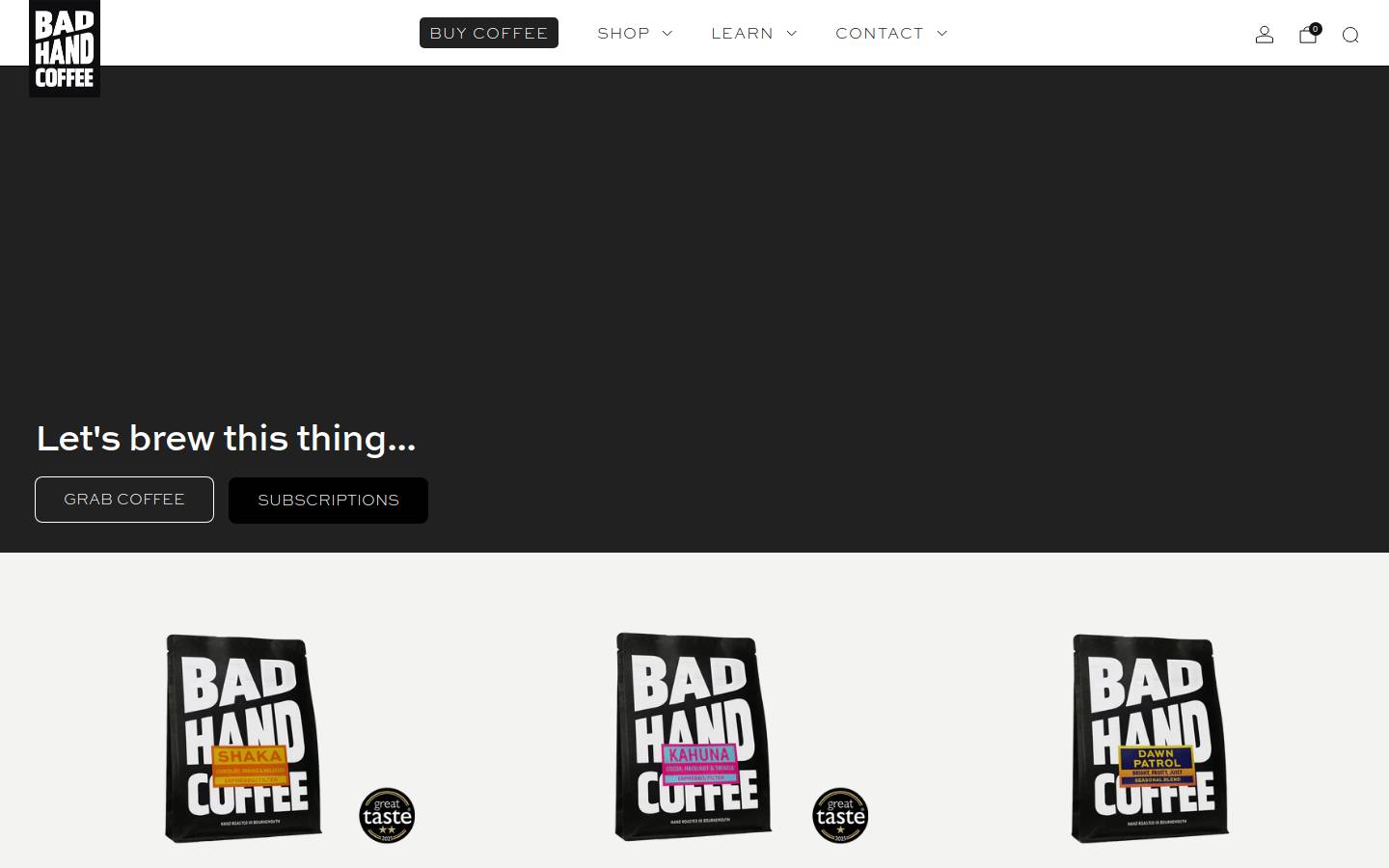 Badhandcoffee homepage screenshot