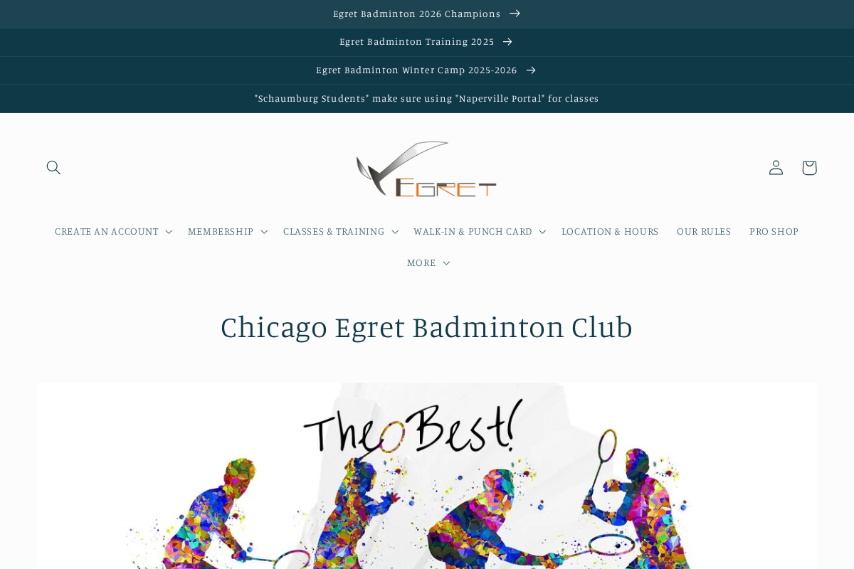 Chicago Egret Badminton Club homepage screenshot