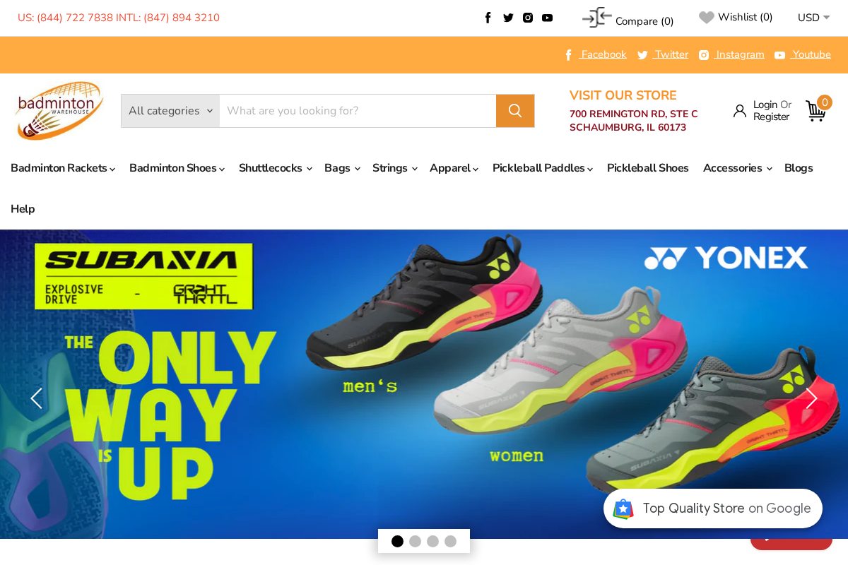 Badminton Warehouse homepage screenshot