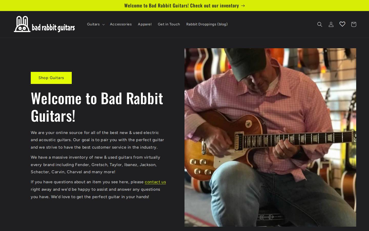 badrabbitguitars.com homepage screenshot