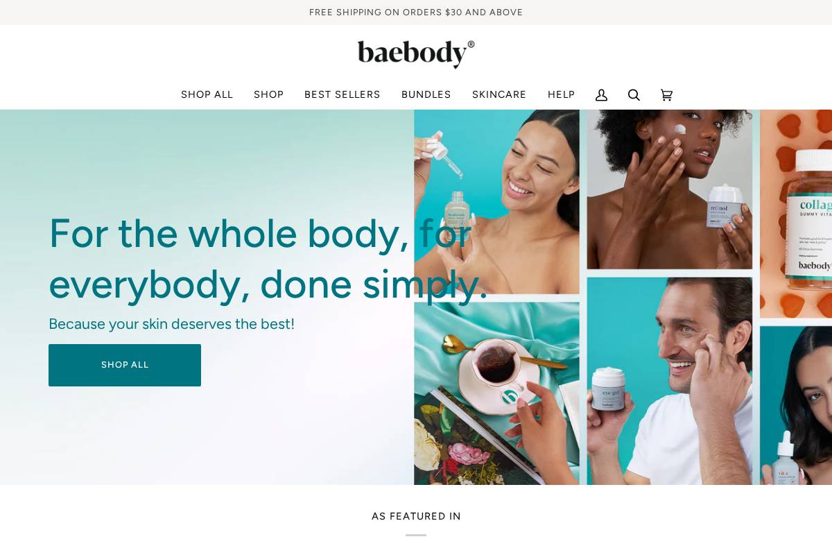 Baebody homepage screenshot