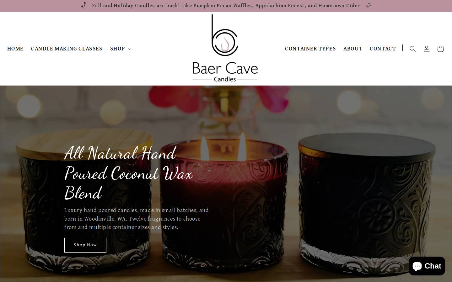 baercavecandles.com homepage screenshot