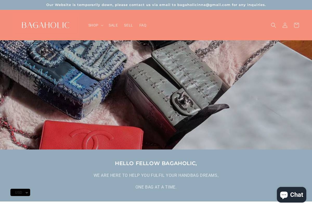 bagaholic.co homepage screenshot
