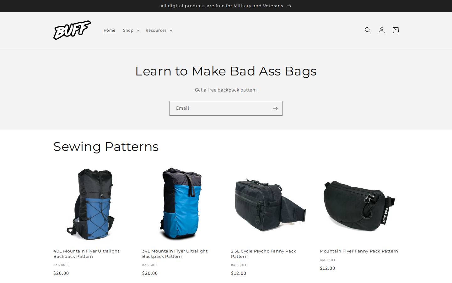 bagbuff.com homepage screenshot