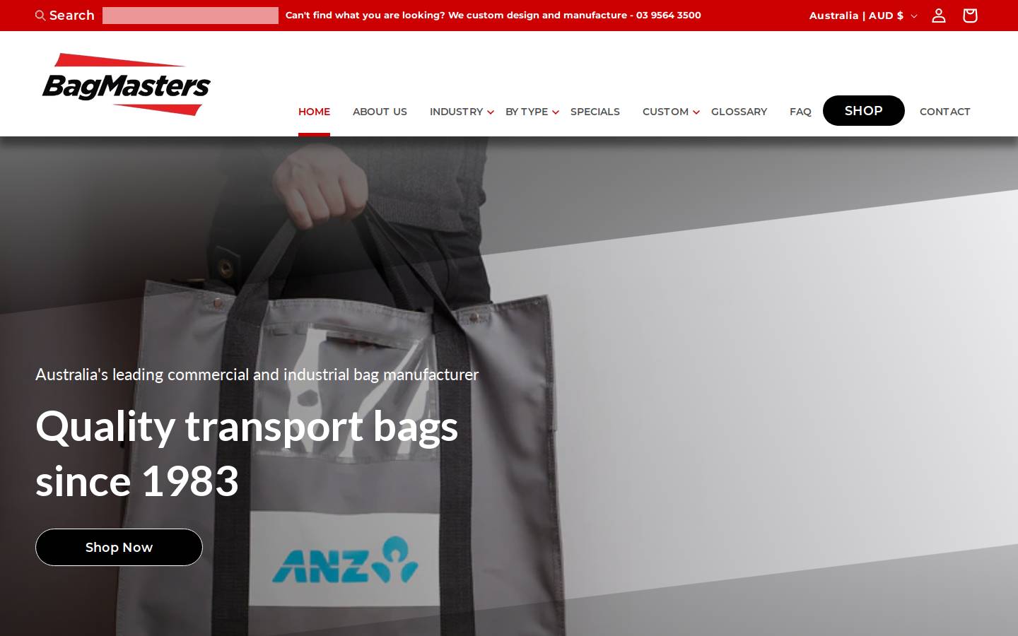 Bagmasters.com homepage screenshot