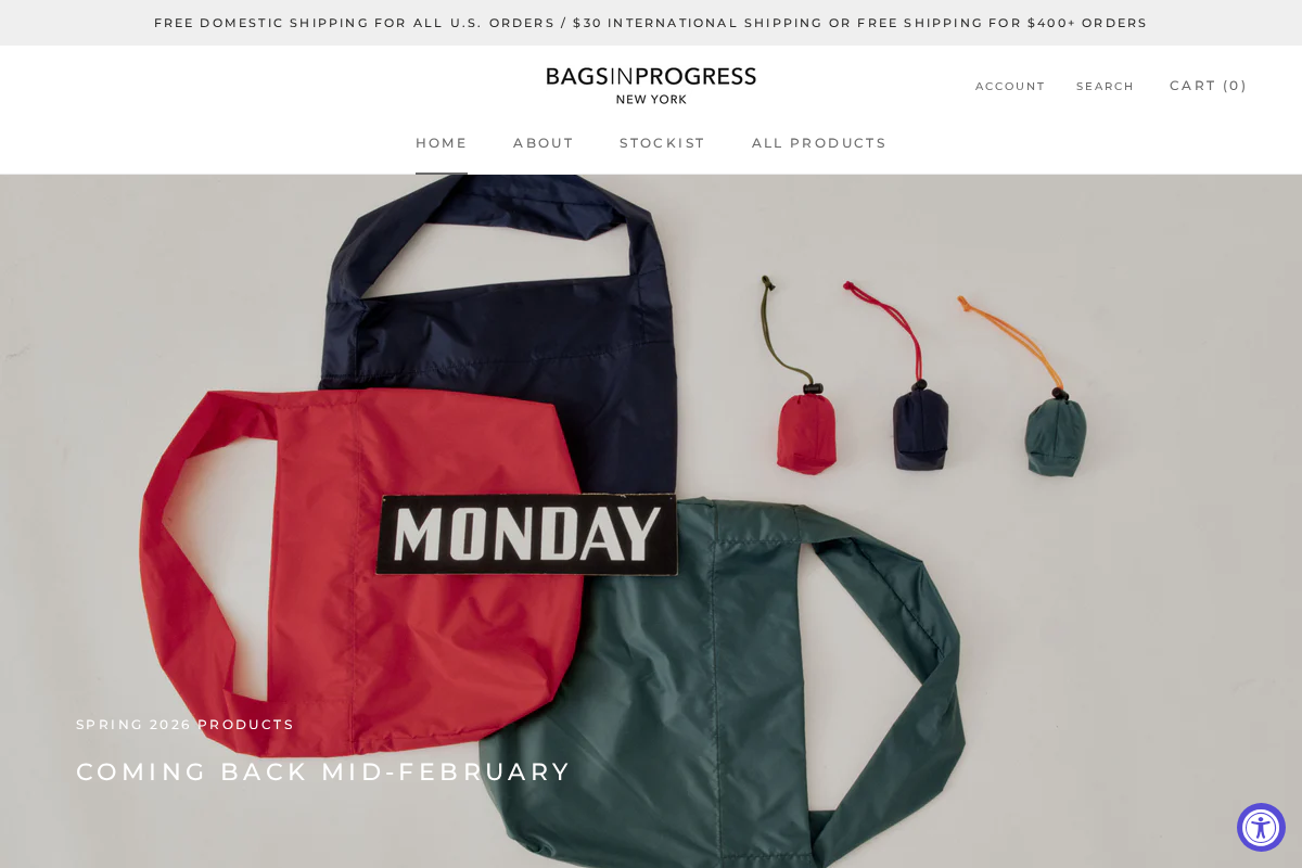 bagsinprogress.com homepage screenshot