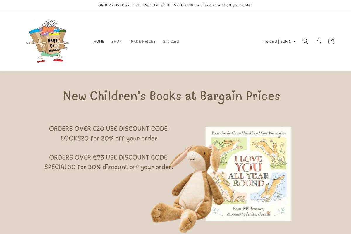bagsofbooks.ie homepage screenshot