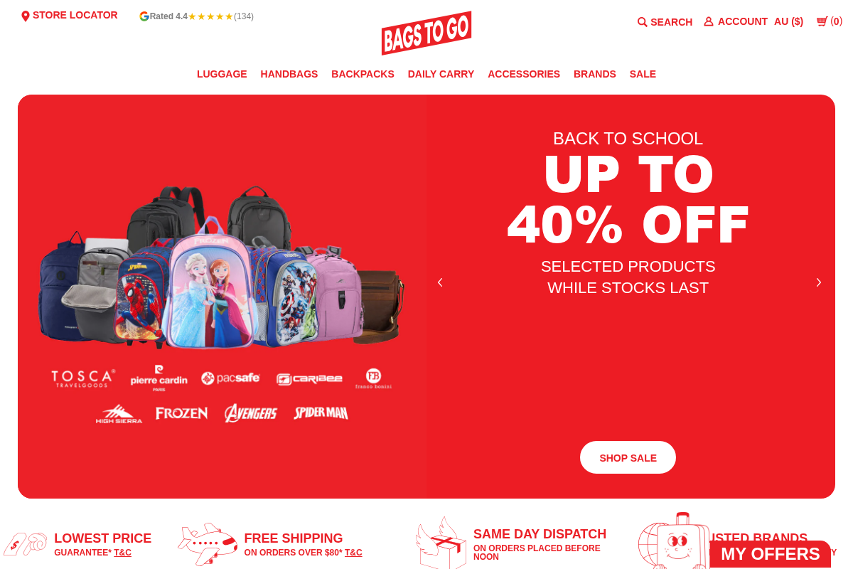 Bags To Go homepage screenshot