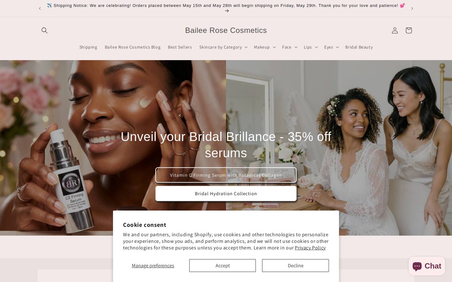 baileerosecosmetics.com homepage screenshot