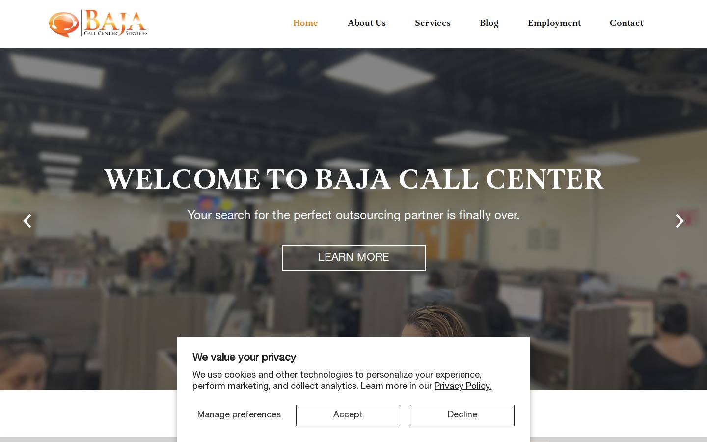 bajacallcenter.com homepage screenshot