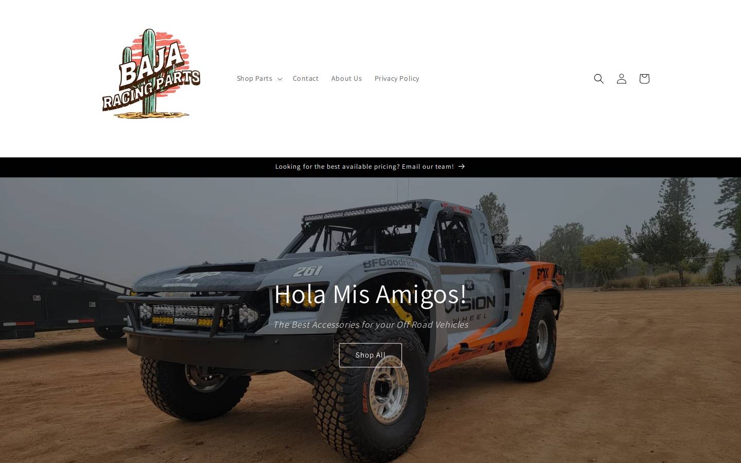 bajaracingparts.com homepage screenshot