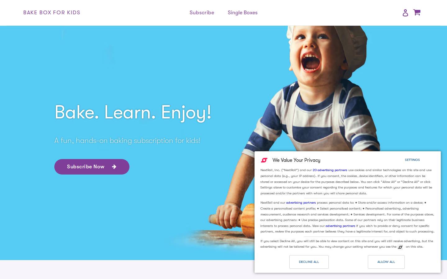 bakeboxforkids.com homepage screenshot