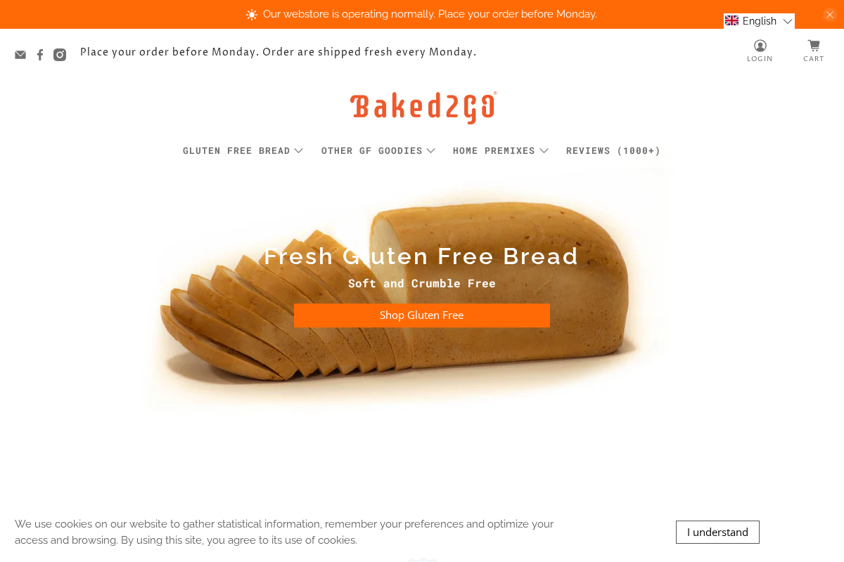 Baked2GO Gluten Free homepage screenshot