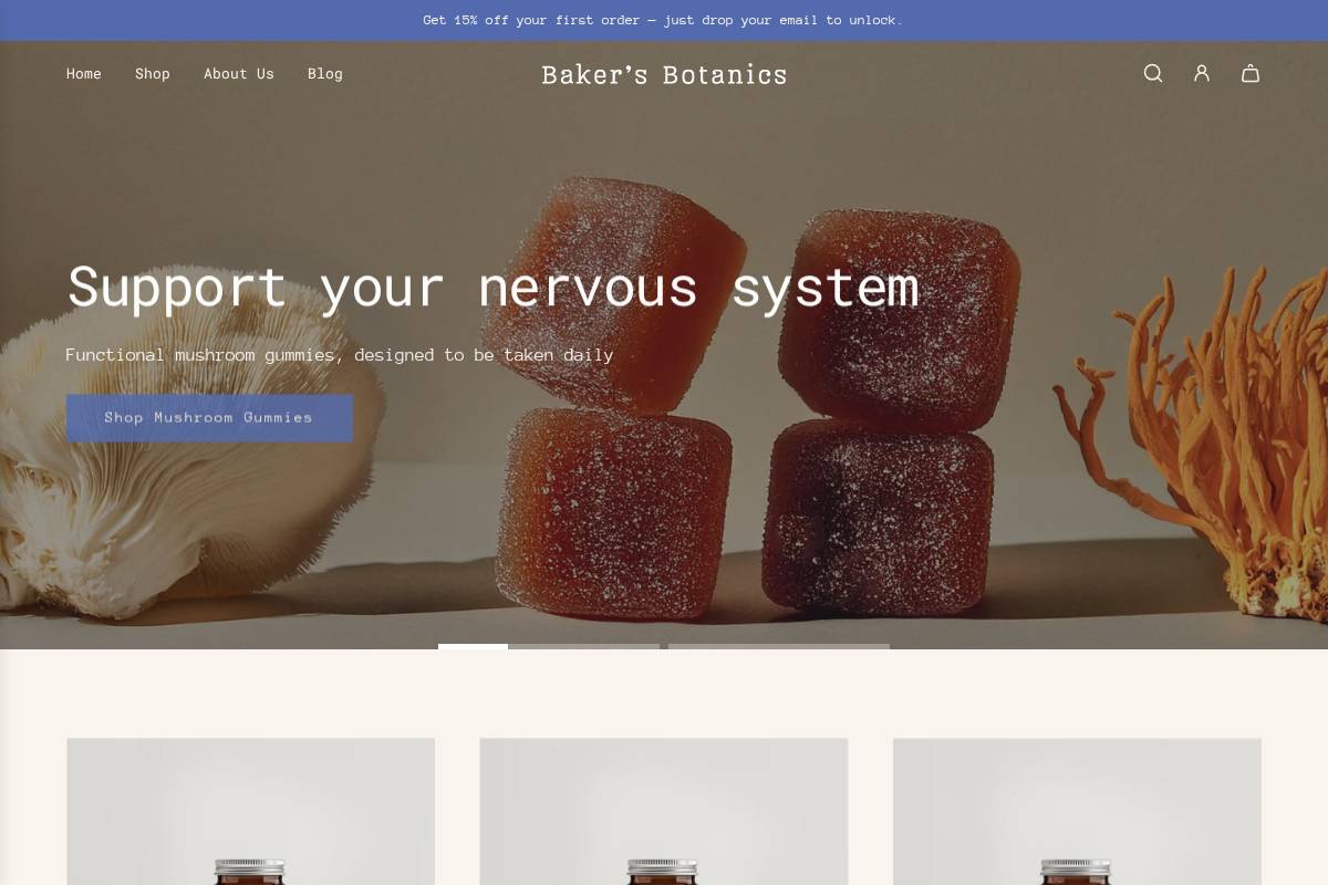 bakersbotanics.com homepage screenshot