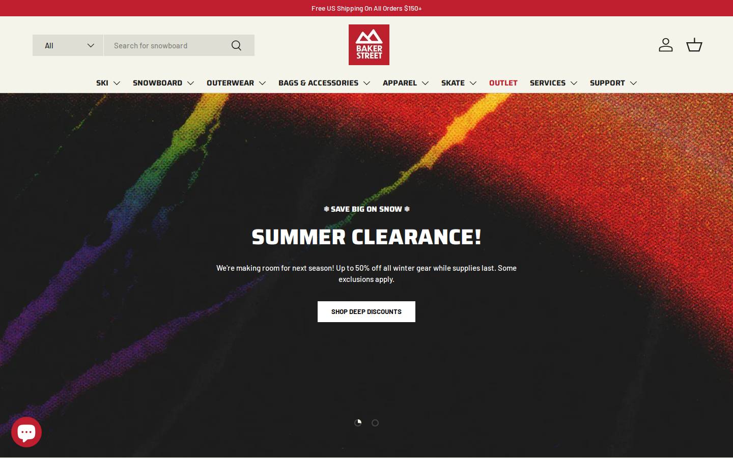 bakerstreetskisandsnowboards.com homepage screenshot