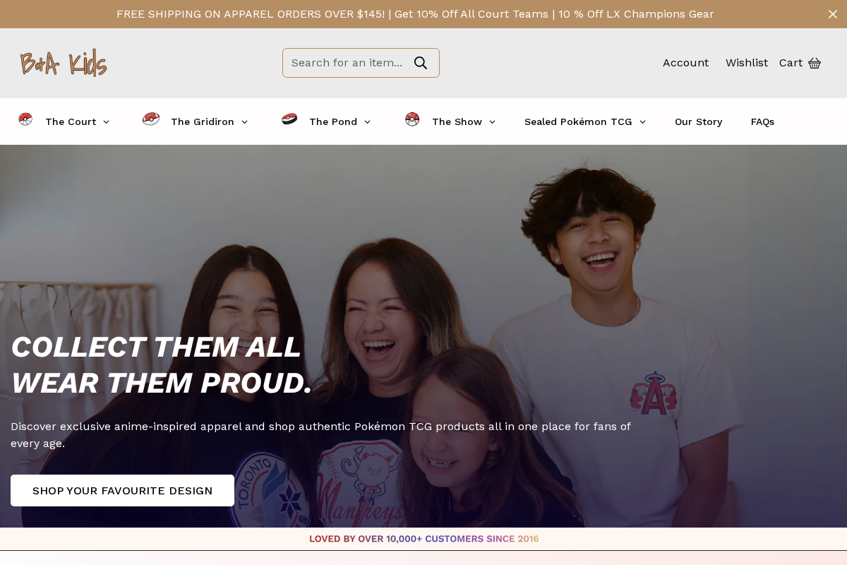 B&A Kids homepage screenshot