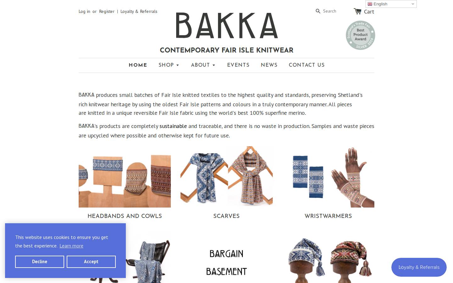 bakkaknitwear.com homepage screenshot