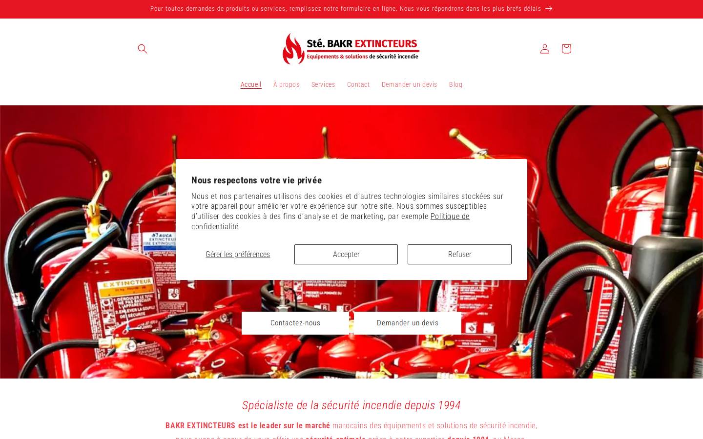 bakrextincteurs.com homepage screenshot