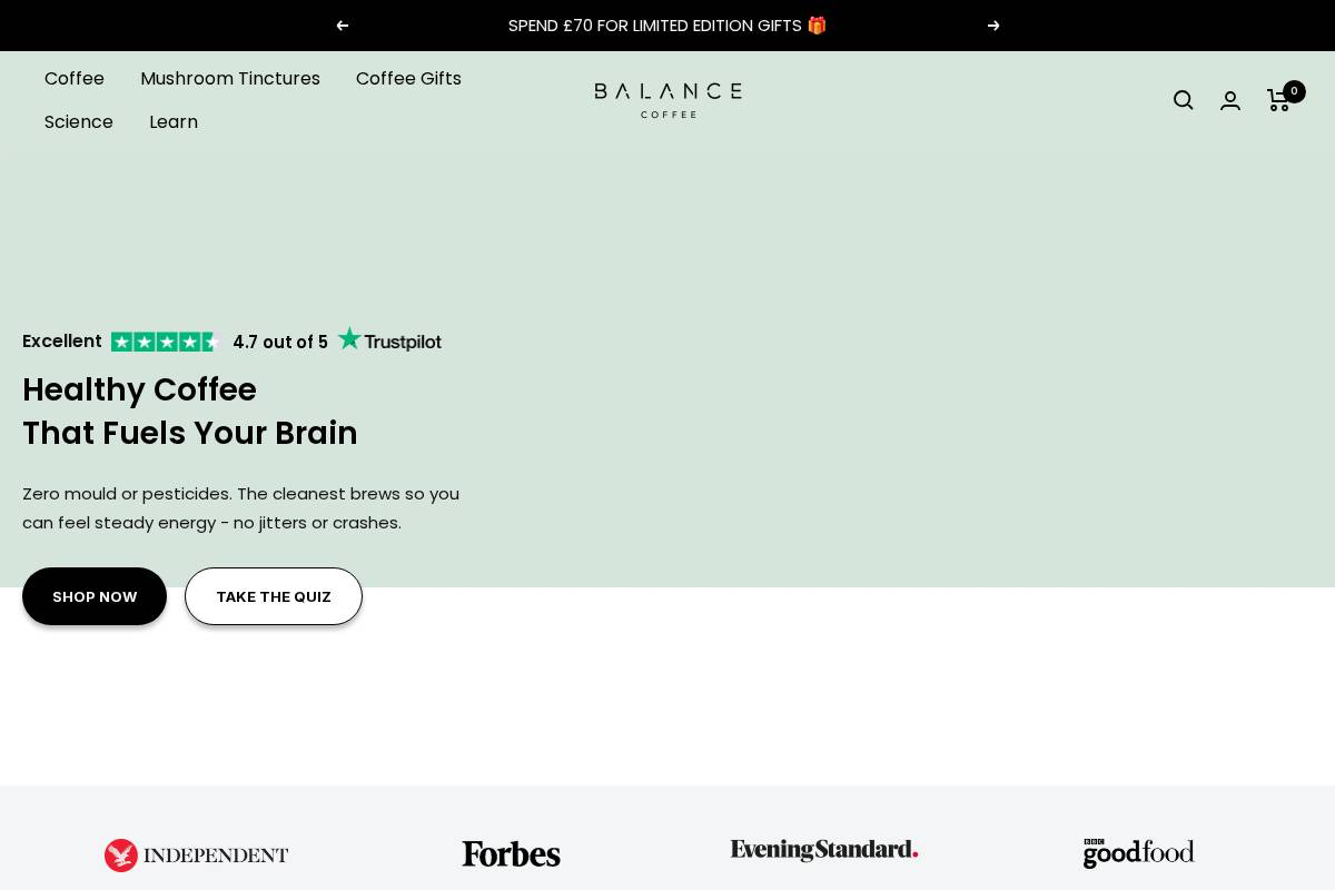 Balance Coffee homepage screenshot