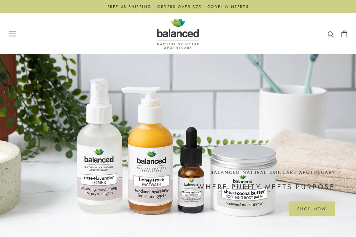 balancednaturalskin.com homepage screenshot