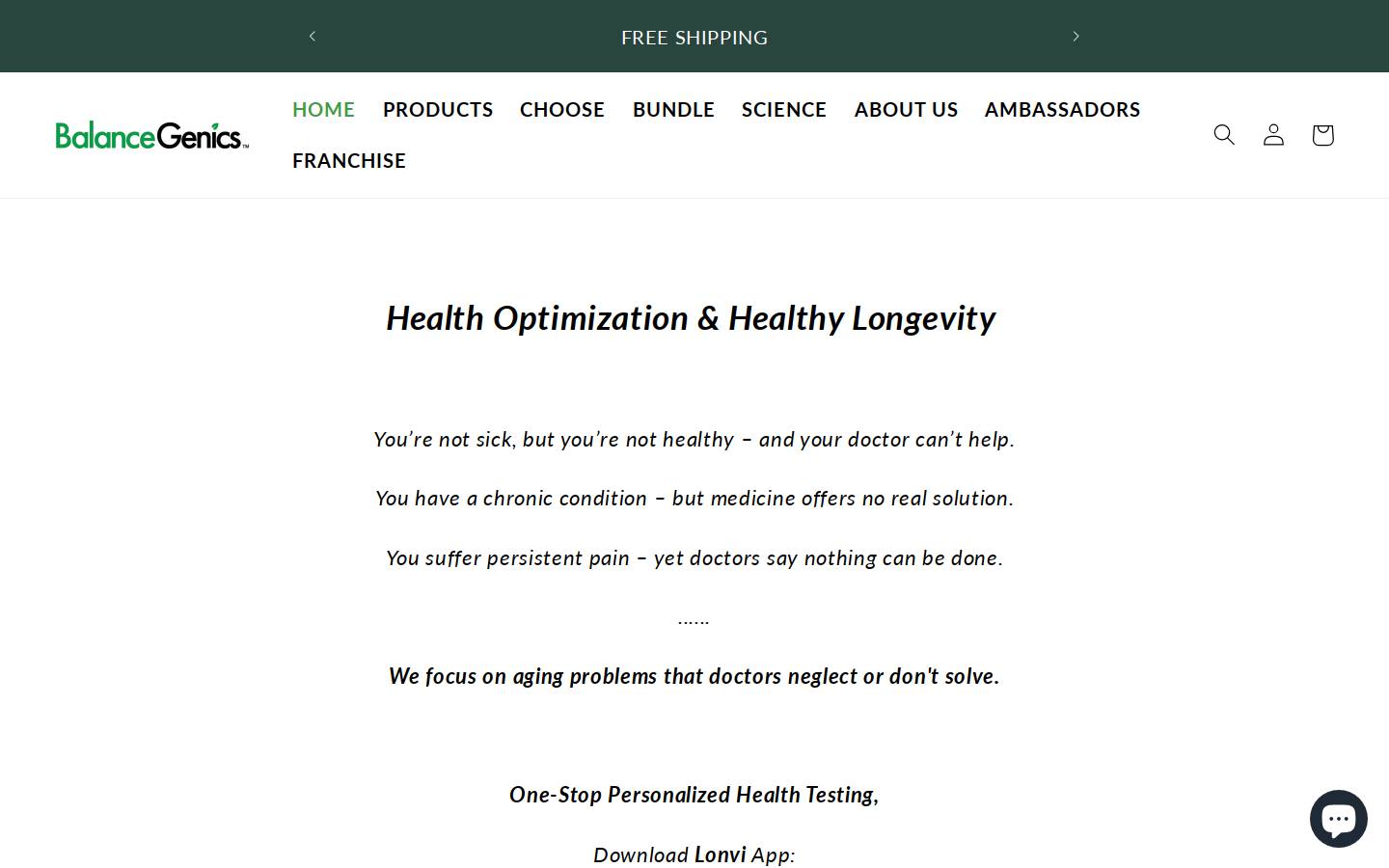 balancegenics.com homepage screenshot