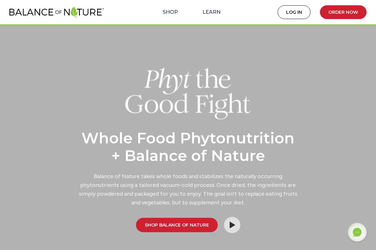 Balance of Nature homepage screenshot