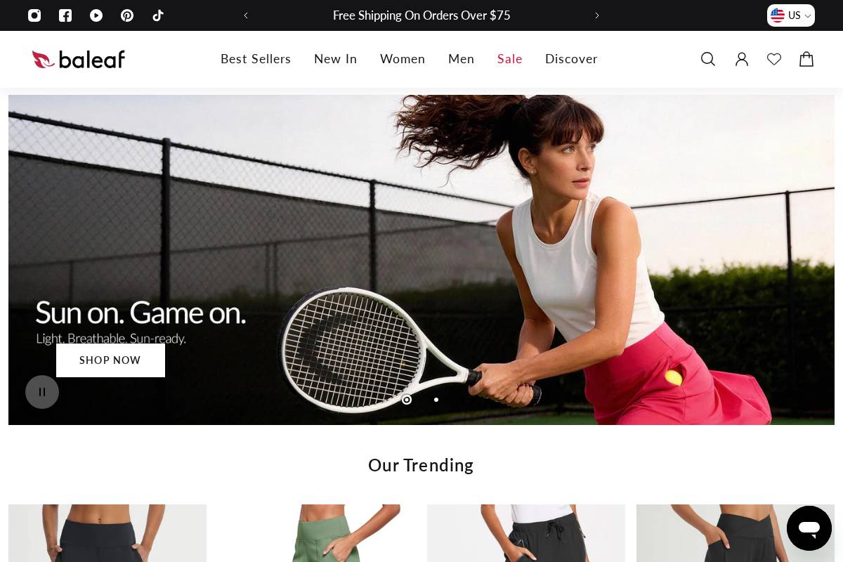 Baleaf Sports homepage screenshot