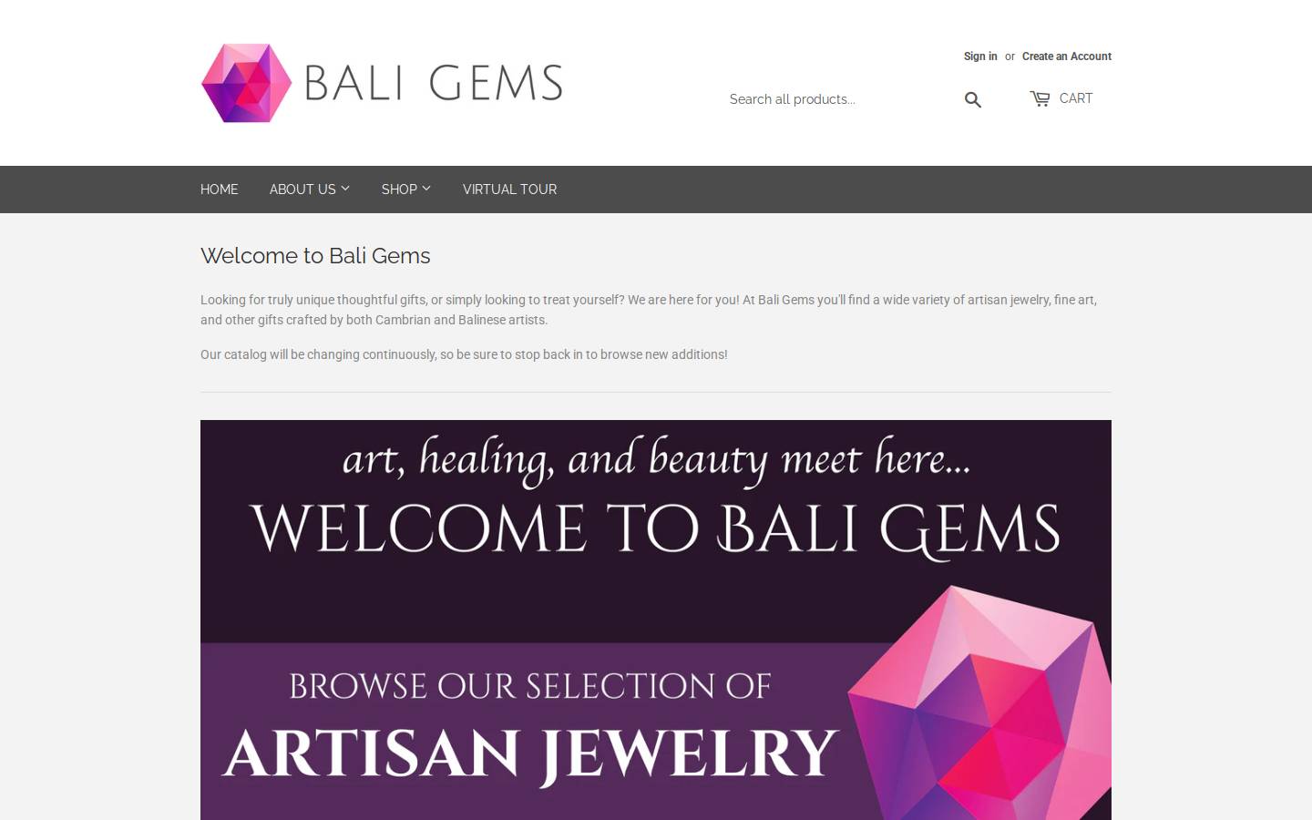 bali-gems.com homepage screenshot