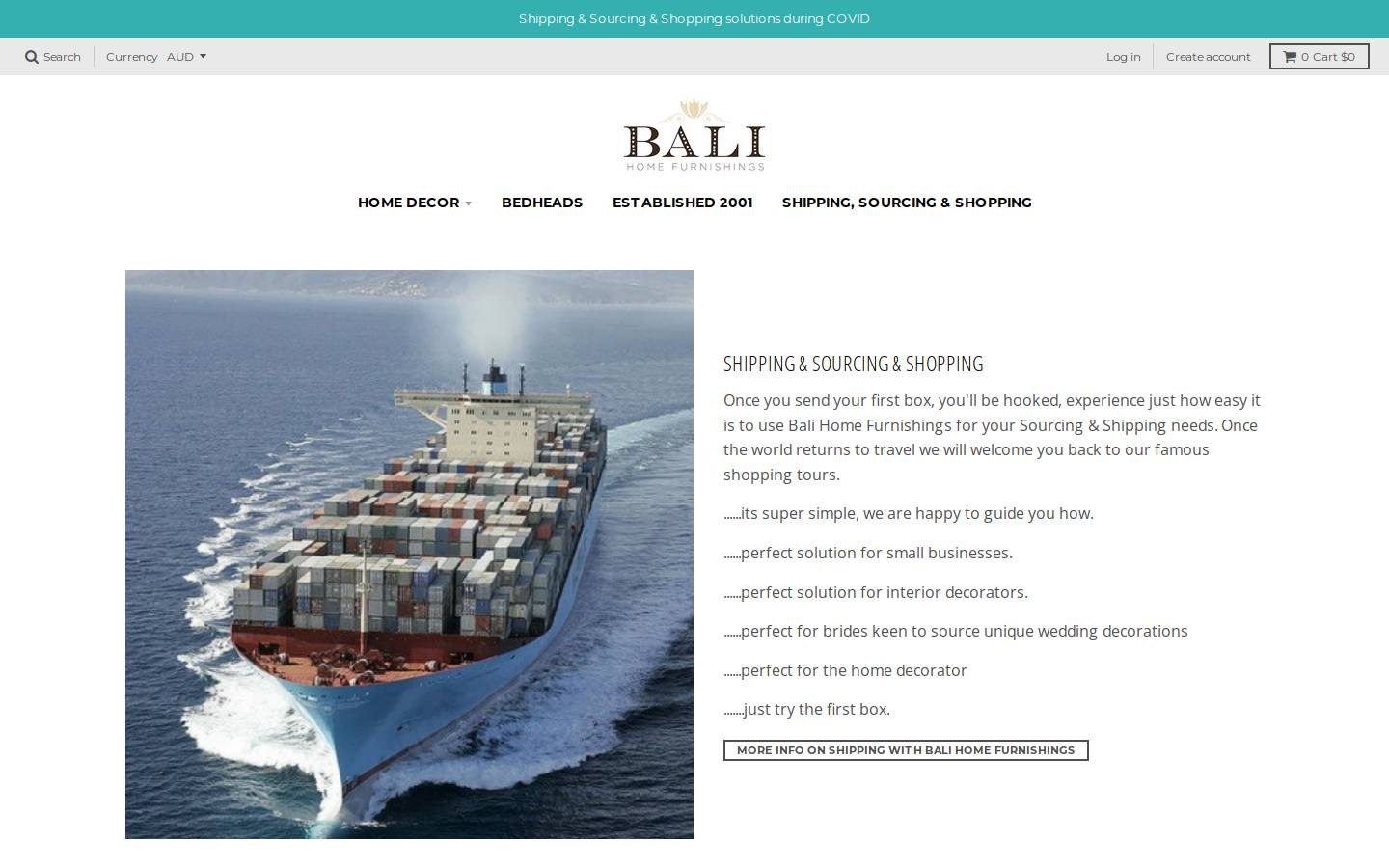 balihomefurnishings.com.au homepage screenshot