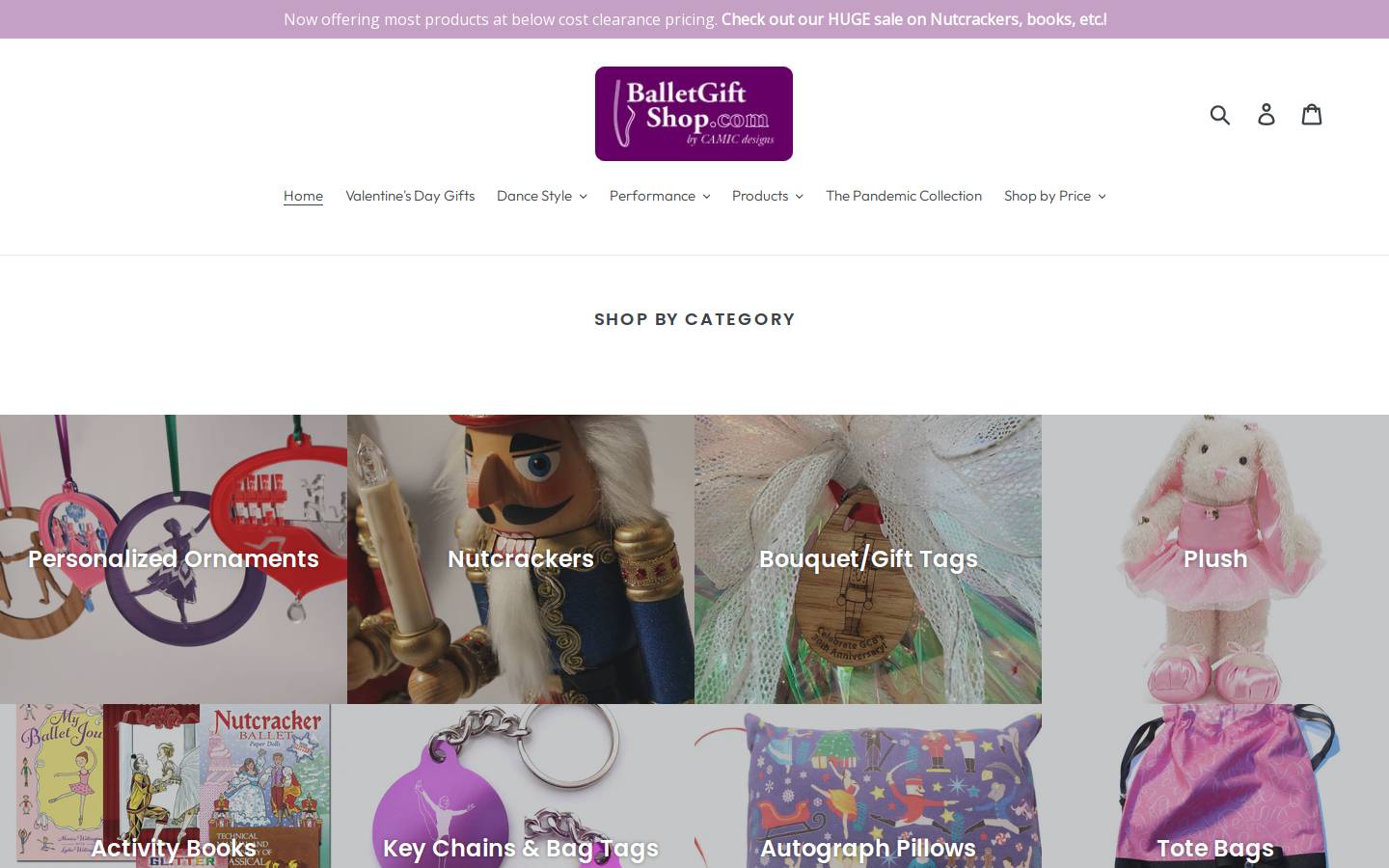 balletgiftshop.com homepage screenshot