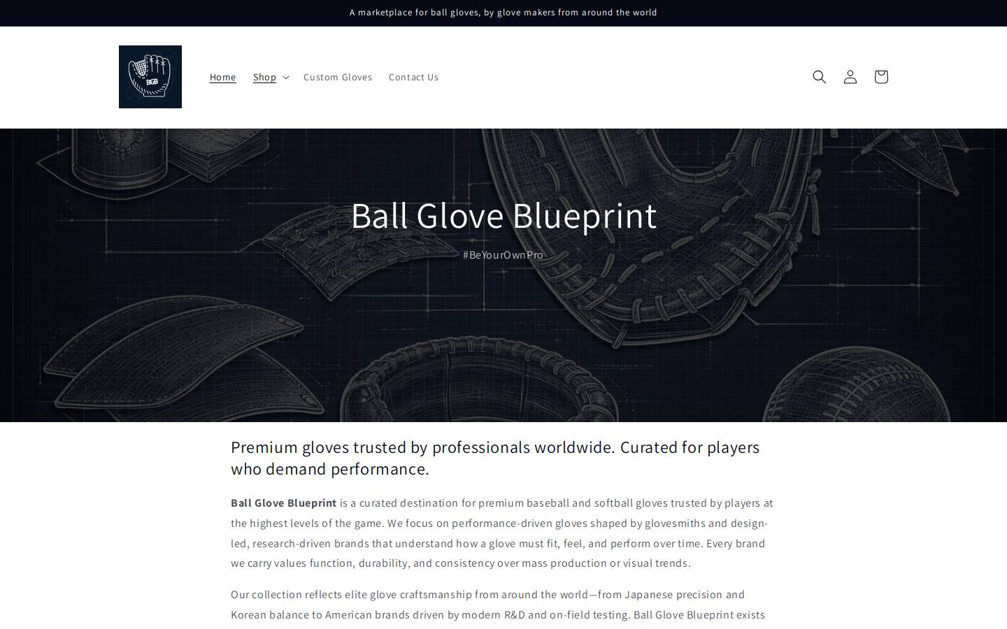 ballgloveblueprint.com homepage screenshot