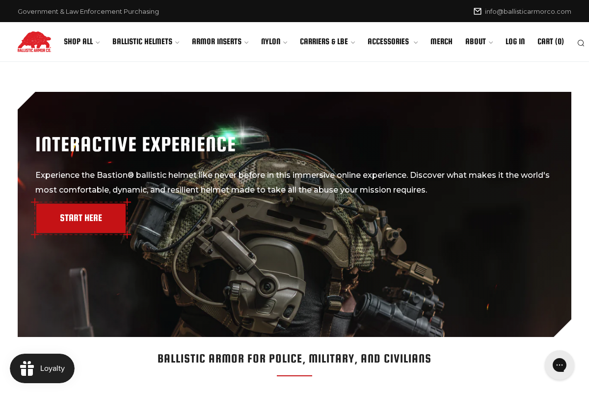 Ballistic Armor Co. homepage screenshot