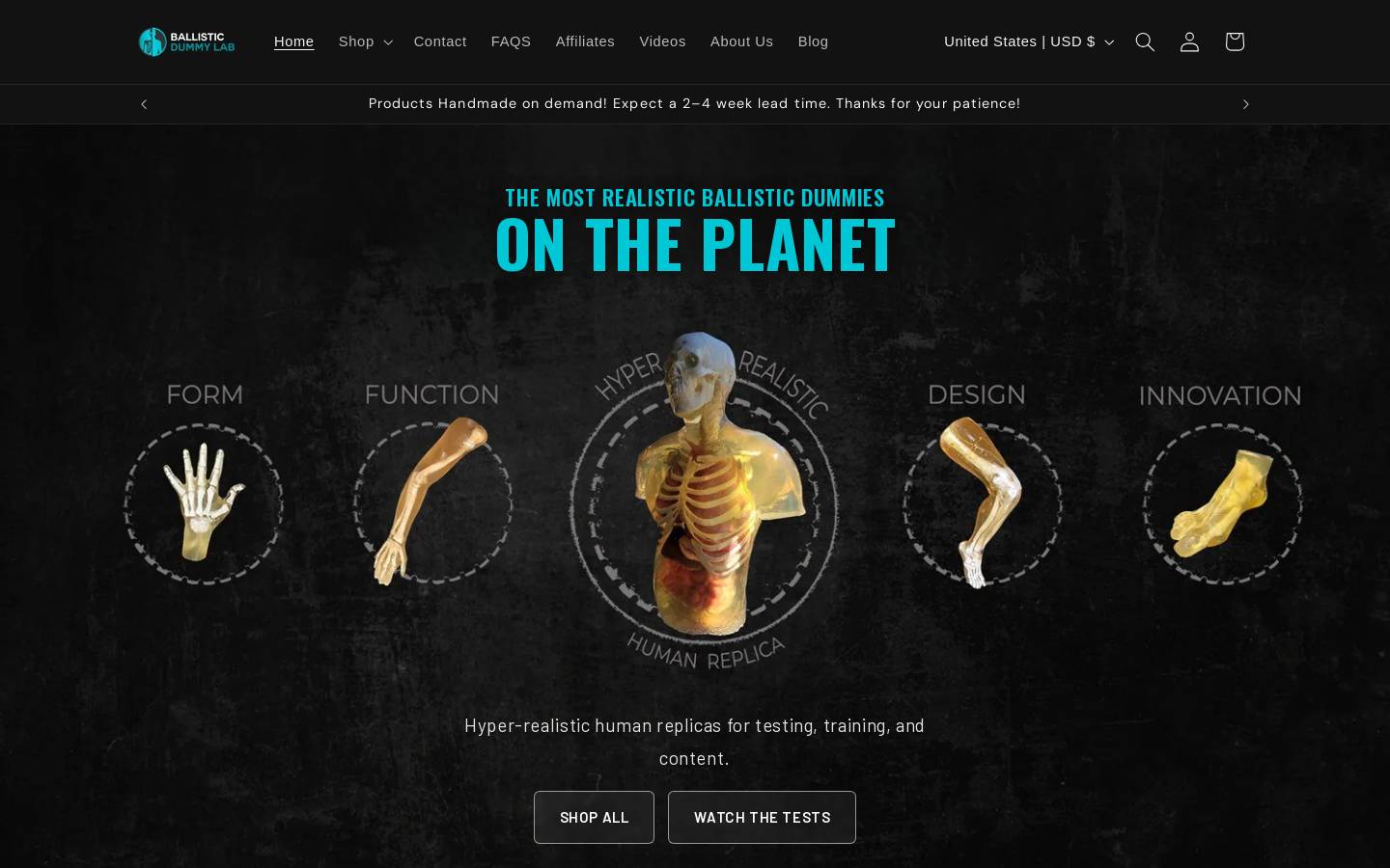 ballisticdummy.com homepage screenshot