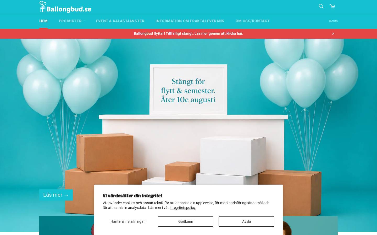 Ballongbud.se homepage screenshot