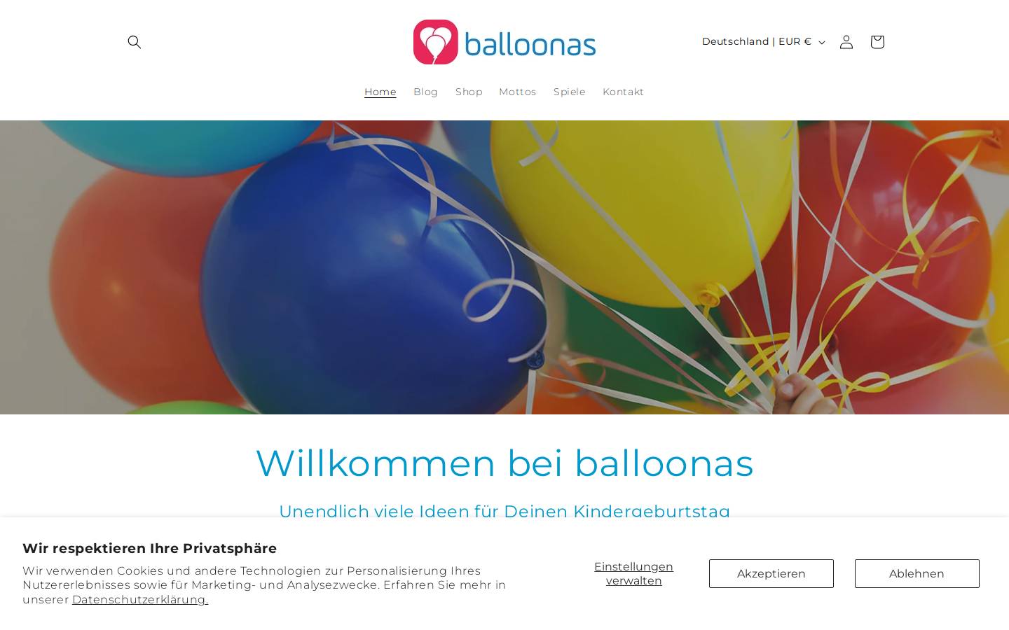 balloonas.com homepage screenshot