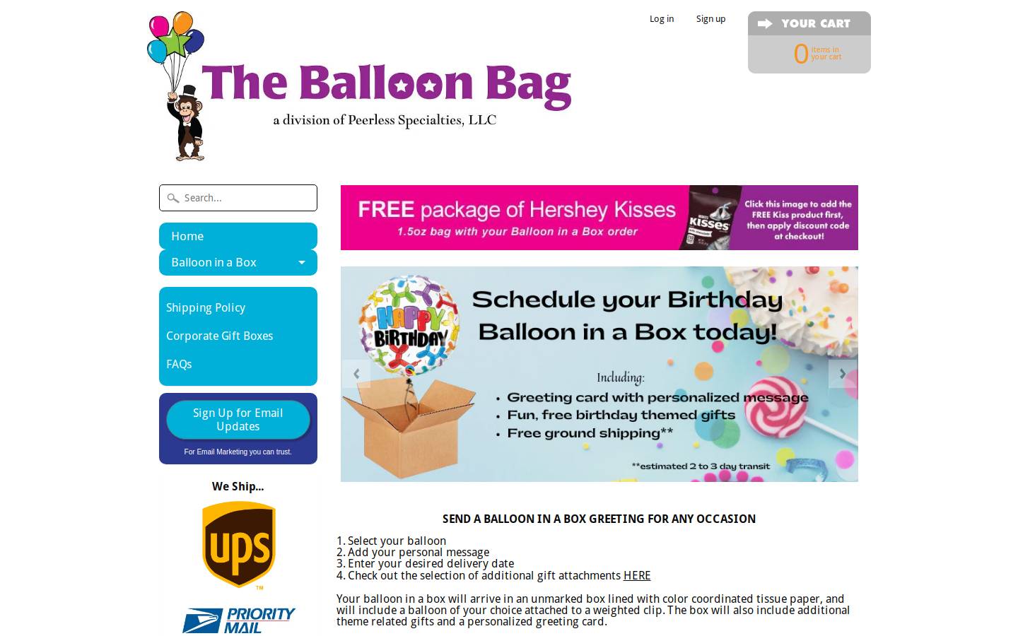 Balloon in a Box USA homepage screenshot