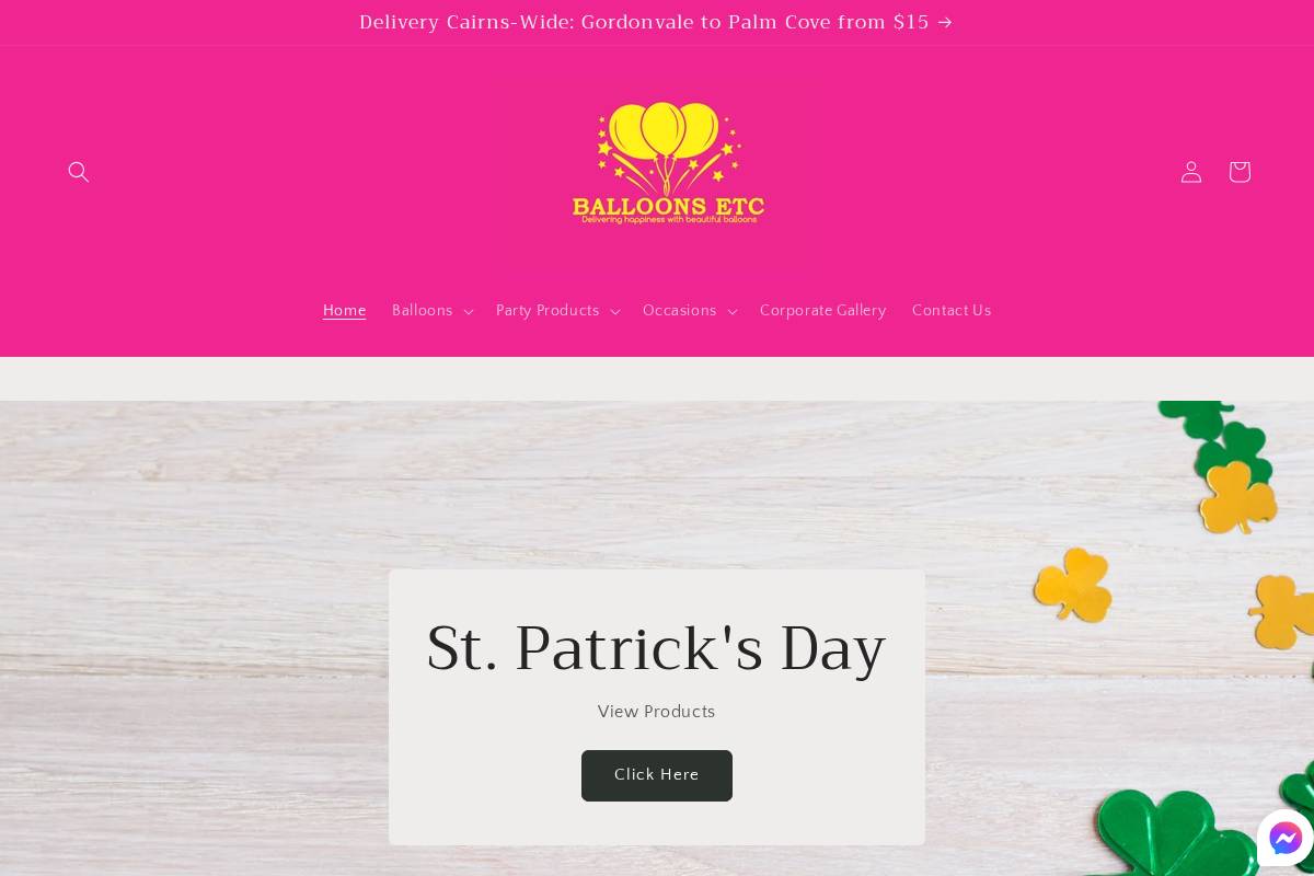 balloonsetc.com.au homepage screenshot