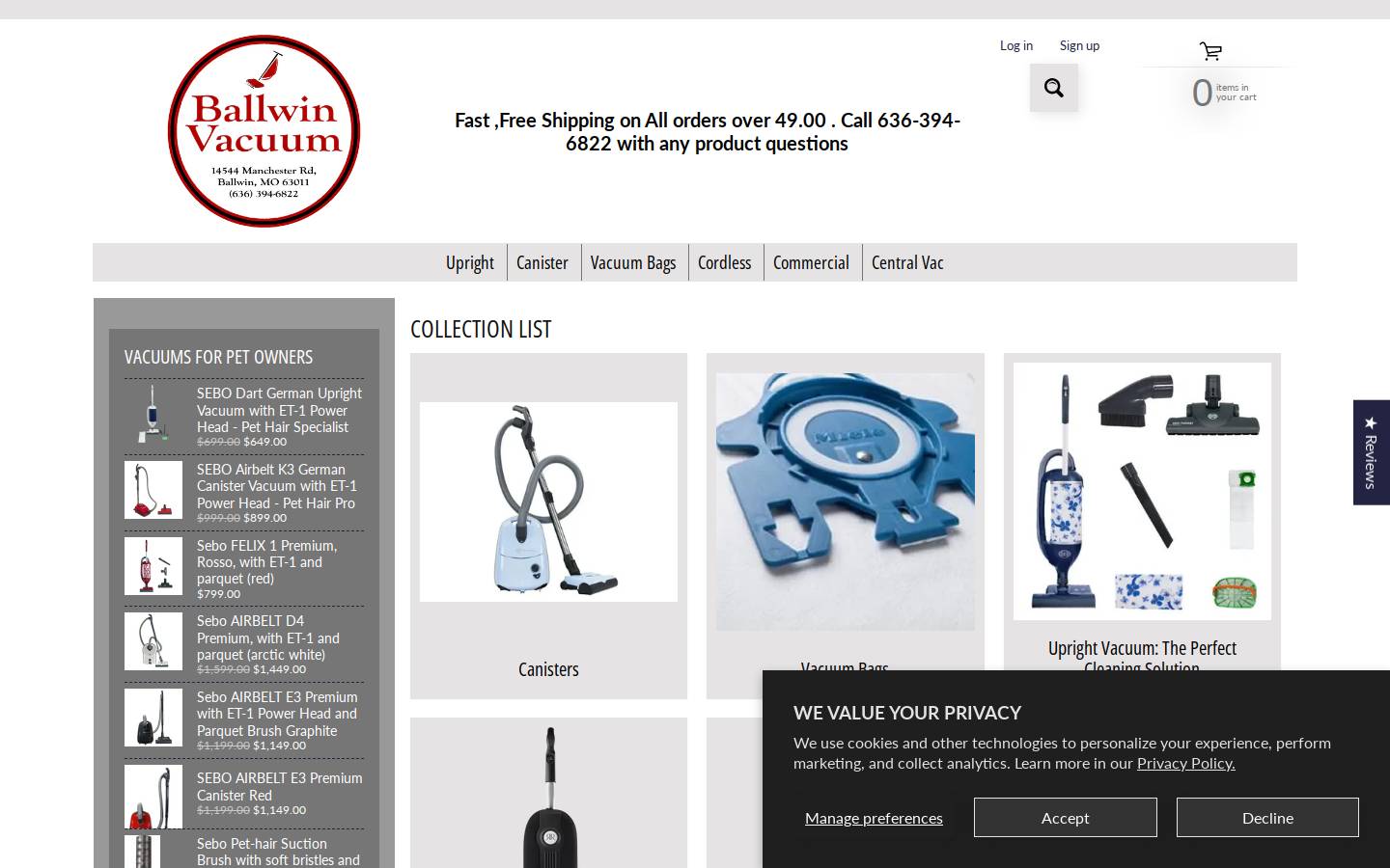 ballwinvacuum.com homepage screenshot