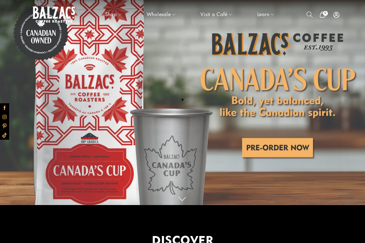 Balzac's Coffee Roasters homepage screenshot