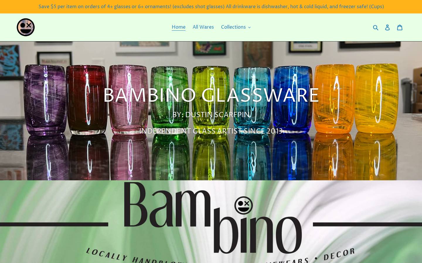 bambinoglassware.com homepage screenshot