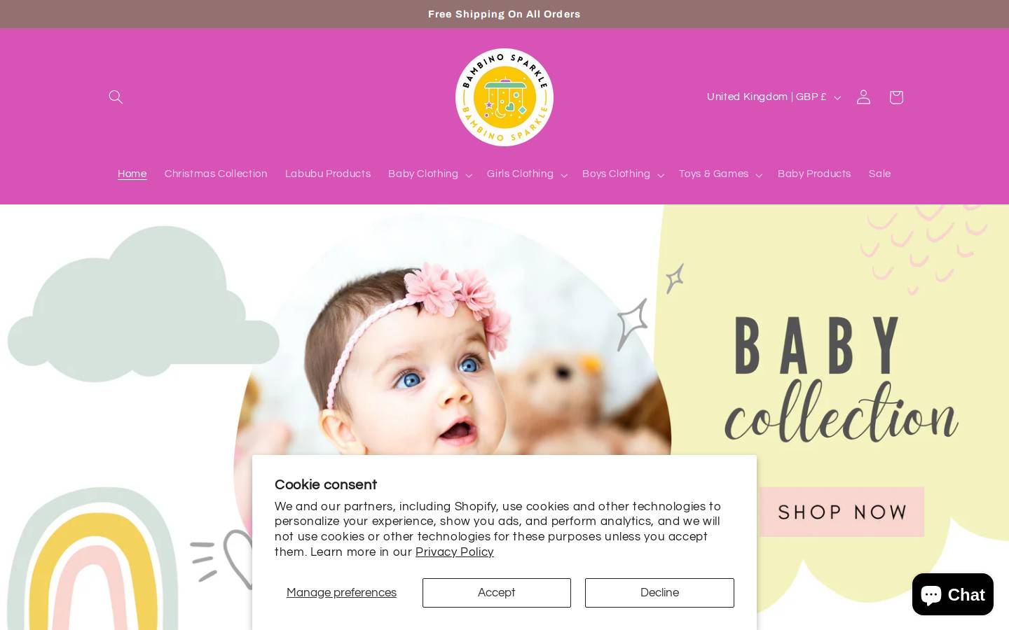 Bambinosparkle homepage screenshot